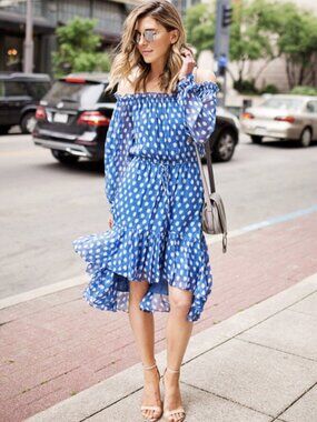 Diane von Furstenberg DVF Camila Two Hi-Low Silk Chiffon Dot Batik Dress, Size 8